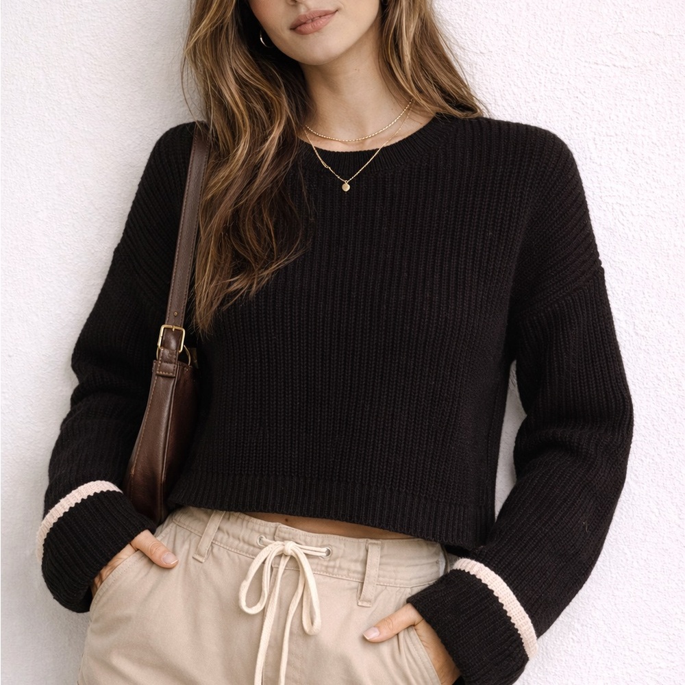 Topshop Black Crew Neck color block Sweater size 6 medium